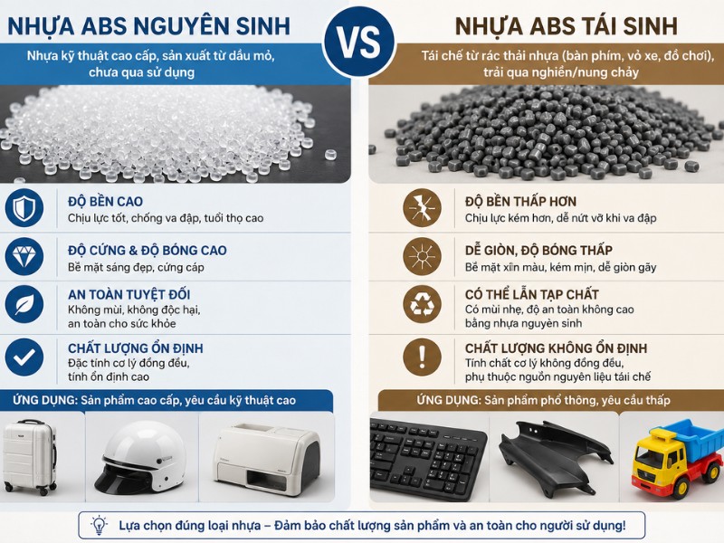 So sánh nhựa abs nguyên sinh và nhựa abs tái sinh